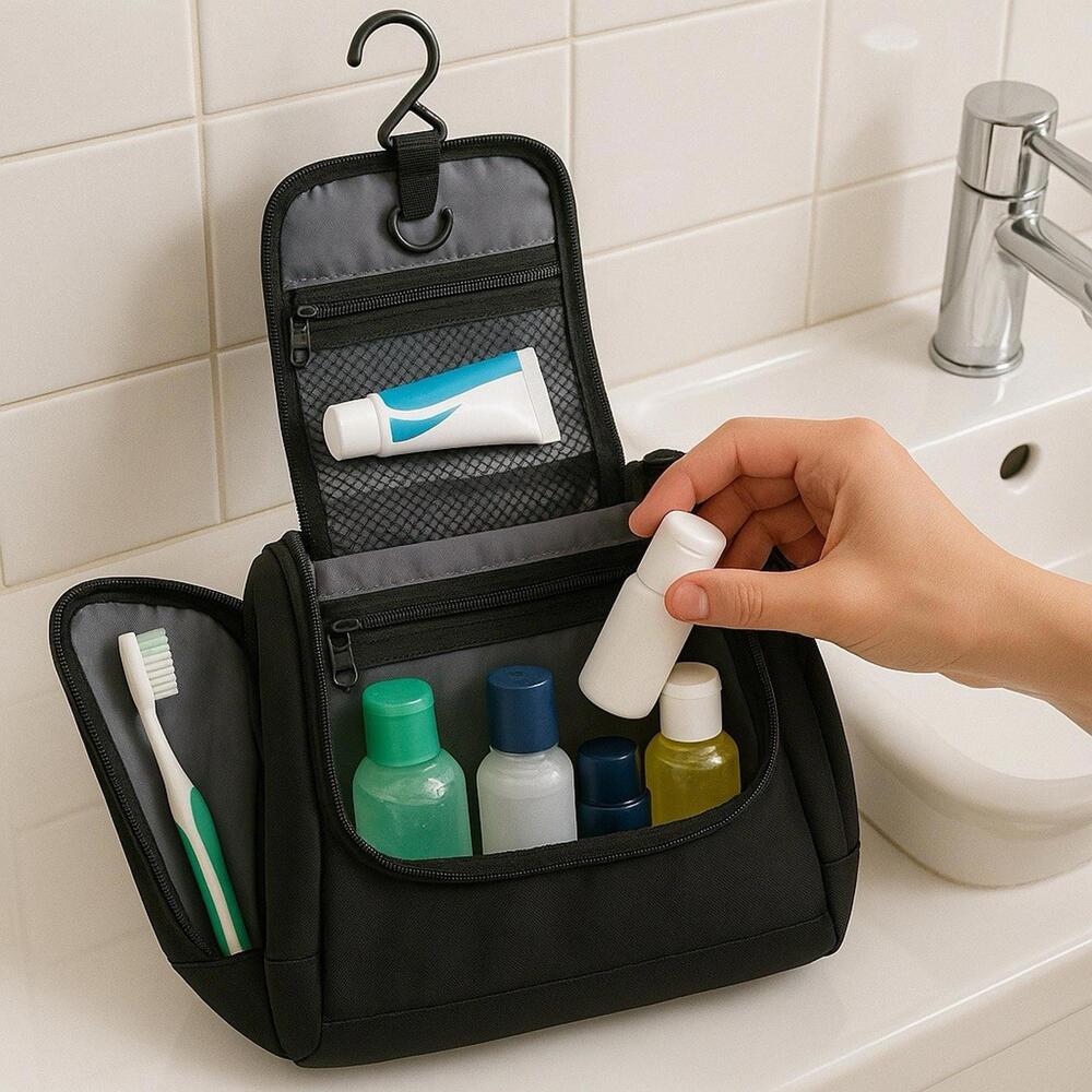 Vintage 1990s Ballistic Nylon Hanging Toiletry Bag Black Travel Organizer